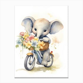 Elephant Painting Biking Watercolour 4 Canvas Print