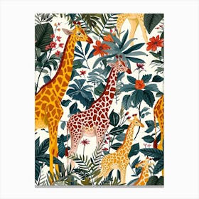 Giraffes In The Leaves Watercolour Illustration 1 Canvas Print