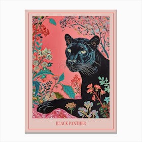 Floral Animal Painting Black Panther 3 Poster Canvas Print