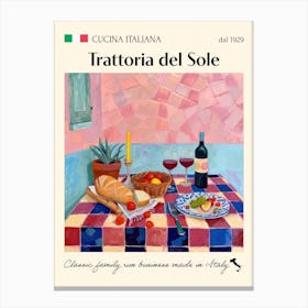Trattoria Del Sole Trattoria Italian Poster Food Kitchen Canvas Print