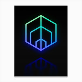 Neon Blue and Green Abstract Geometric Glyph on Black n.0463 Canvas Print