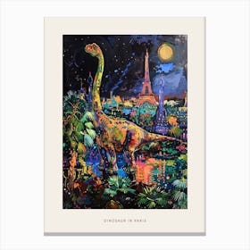Dinosaur Abstract Paris Cityscape Painting Poster Canvas Print