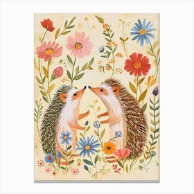 Folksy Floral Animal Drawing Hedgehog 4 Canvas Print