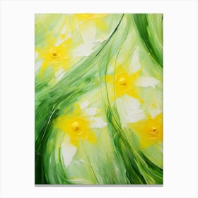 Daffodils Twist Stems Pointed Leaves Yellow Strokes Green Canvas Print