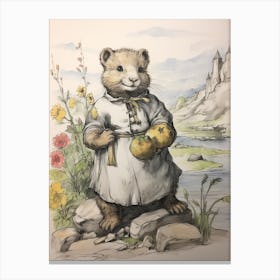 Storybook Animal Watercolour Otter 2 Canvas Print