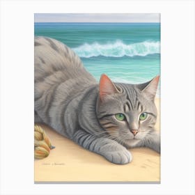 Dreamshaper V7 Colored Pencil Art Cat Sea Bank 2 Canvas Print