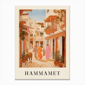 Hammamet Tunisia 4 Vintage Pink Travel Illustration Poster Canvas Print