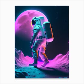 Astronaut Doing Moon Walk Neon Nights 4 Canvas Print