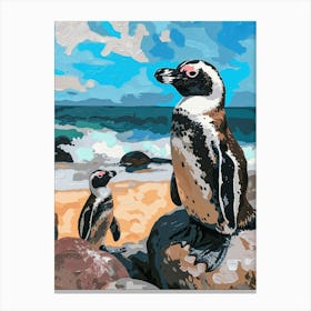 Galapagos Penguin Carcass Island Colour Block Painting 3 Canvas Print