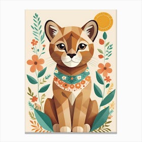 Floral Cute Baby Puma Nursery Illustration (50) Canvas Print
