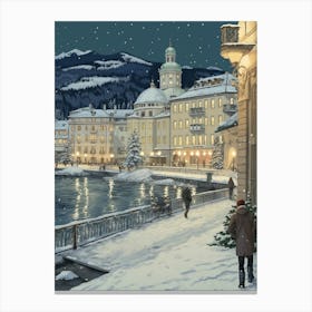 Vintage Winter Illustration St Moritz Switzerland 1 Canvas Print