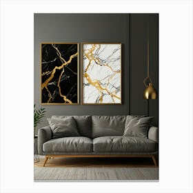 Gold And Black Marble Wall Art 1 Canvas Print