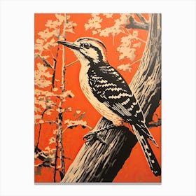 Woodpecker, Woodblock Animal Drawing 4 Canvas Print