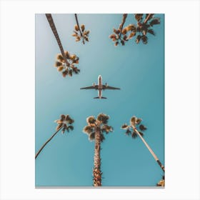 Airplane Flying Over Palm Trees 8 Canvas Print