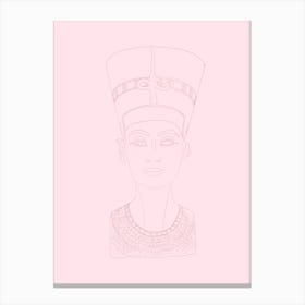 Bust of Nefertiti Line Drawing - Pink & Red Canvas Print