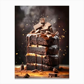 Chocolate Cake With Chocolate Icing sweet food Canvas Print