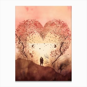 Blush Pink Tree Heart Silhouettes 1 Canvas Print