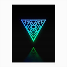 Neon Blue and Green Abstract Geometric Glyph on Black n.0042 Canvas Print