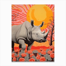 Black Pink & Orange Rhino With The Trees 2 Canvas Print