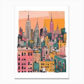 Manhattan New York Colourful Silkscreen Illustration 4 Canvas Print