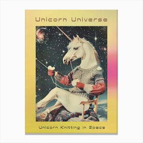 Unicorn Knitting In Space Abstract Collage Poster Canvas Print