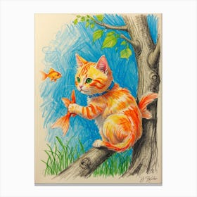 Orange Cat With Fish Canvas Print