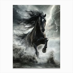 Black Stallion Galloping Through A Storm Canvas Print