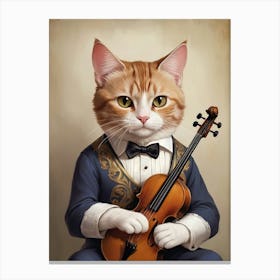 Elegant Cat Playing Violin Canvas Print