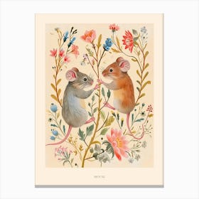 Folksy Floral Animal Drawing Mouse 1 Poster Canvas Print