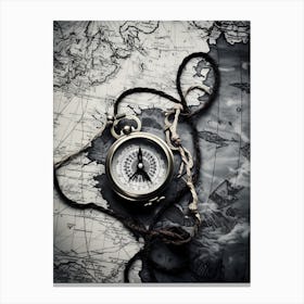 Compass On A Map 10 Canvas Print