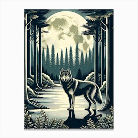 Wolf At Night Art Deco AI Canvas Print