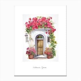 Valencia, Spain   Mediterranean Doors Watercolour Painting 2 Poster Canvas Print