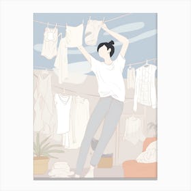 Illustration Of A Woman Hanging Clothes Canvas Print