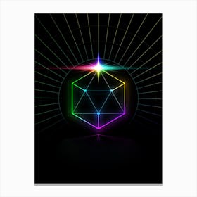 Neon Geometric Glyph in Candy Blue and Pink with Rainbow Sparkle on Black n.0403 Canvas Print