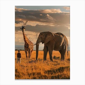 Giraffes And Elephants Canvas Print