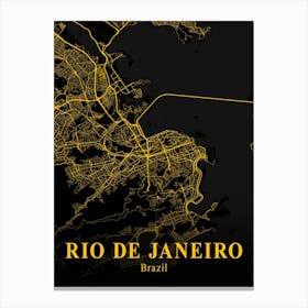 Rio De Janeiro Gold City Map 1 Canvas Print