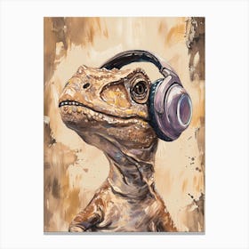 Dinosaur With Headphones On Brushstrokes 1 Canvas Print