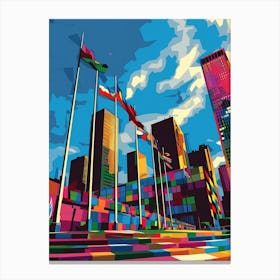 The United Nations Headquarters New York Colourful Silkscreen Illustration 1 Canvas Print