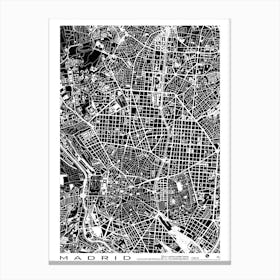 Madrid Black & White Map Canvas Print