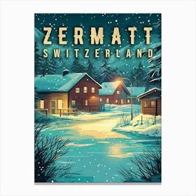 Vintage Zermatt, Switzerland: Snowy Alps at Night Canvas Print