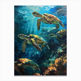 Sea Turtles Illuminated By The Light Underwater 7 Canvas Print