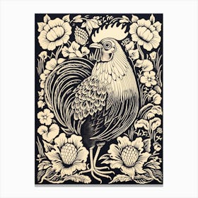 B&W Bird Linocut Rooster 2 Canvas Print