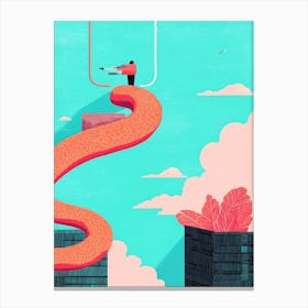 Illustration Of A Man On A Ladder Canvas Print