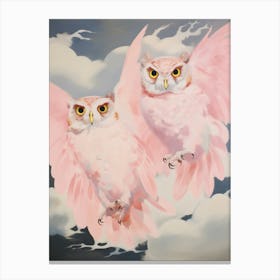 Pink Ethereal Bird Painting Eastern Screech Owl 1 Canvas Print