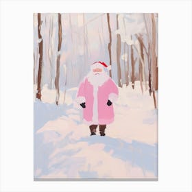 Pink Santa Claus In The Woods. Whimsical Acrylic Canvas Print