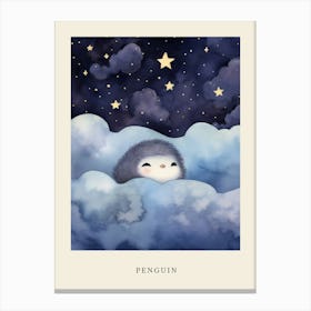 Baby Penguin Sleeping In The Clouds Nursery Poster Canvas Print