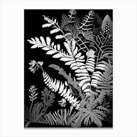 Maidenhair Spleenwort Wildflower Linocut 2 Canvas Print