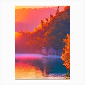 The Plitvice Lakes Retro Sunset Canvas Print