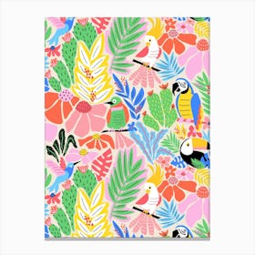 Tropical Birds Pattern Canvas Print