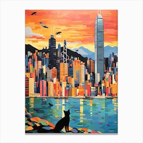 Hong Kong, China Skyline With A Cat 2 Canvas Print